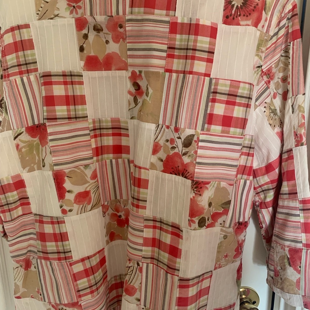 Patchwork Floral Plaid Women's Jacket Fully Lined 3/4 Length Sleeves SidePockets - Picture 6 of 8